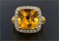 14kt Gold Genuine 6.31 ct Citrine & Diamond Ring