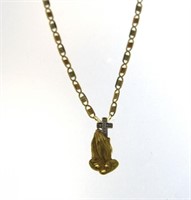 14kt Gold Praying Hands Pendant w' 20" Necklace