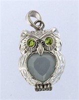 Genuine Chalcedony & Peridot Owl Pendant