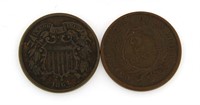 NICE Set of 2 1864-65 Copper 2 Cent Pieces