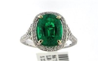 14kt Gold Oval 4.52 ct Emerald & Diamond Ring