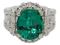 14kt Gold 5.86 ct Emerald & Diamond Ring