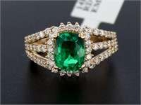14kt Gold Cushion 2.83 ct Emerald & Diamond Ring