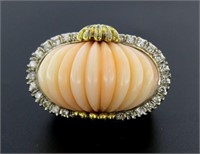 14kt Gold 24.39 ct Carved Coral & Diamond Ring