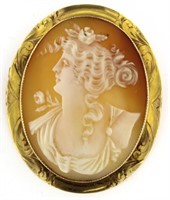 14kt Gold Antique XL Shell Carved Cameo Brooch