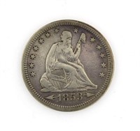 1853 "Arrows-Rays" Seated Liberty Silver Quarter