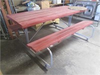 Vintage Red Picnic Table On Wheels