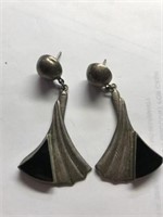 STERLING AND ONYX NATIVE AMERICAN STYLE EARRINGS