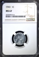 1943 LINCOLN “STEEL” CENT NGC MS-67