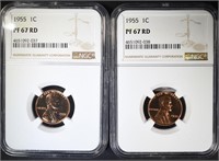 2 - 1955 LINCOLN CENTS NGC PF67 RD