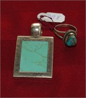 2 Pieces - Sterling and Turquoise Slide /