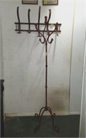 WROUGHT IRON HAT RACK, WOODEN WALL HAT RACK