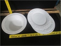 Vitrock "Flower Rim" Dinner Plates & Serving Bowl