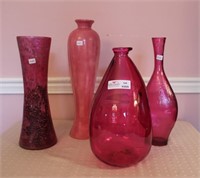 4 Unmatched Pink Vase, 14 1/2", 16", 16", 18 1/2"