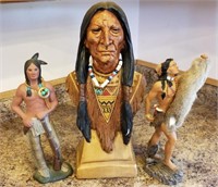 Group of Ceramic Indian Statues/Bust, 17" Tallest