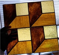 12" Square Amber/Brown Leaded Stained Glass Panel