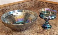 Indiana Glass Blue Carnival 10" Bowl & Candy Dish