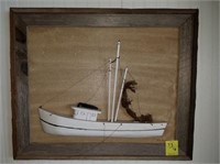 WOODEN SAIL BOAT ART X 3