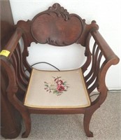 WALNUT NEEDLE POINT SEAT ANTIQUE ARM CHAIR