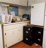 GROUP LOT, MINI FREEZER, FILE CABINETS, DISHES,