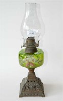 Antique kerosene lamp, hand painted green