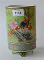 Chinese cylindrical brush pot with peacock