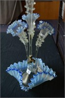 19th Century four trumpet glass epergne