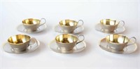 Set of 6 Russian silverplate teacups & saucers,