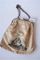 Antique screen printed silk opera purse,
