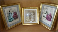 Collection of 3 antique French hand coloured