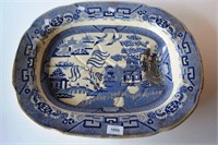 Antique Staffordshire serving dish, blue willow