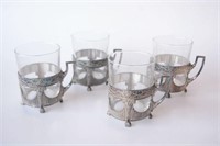 Set of 4 WMF silverplate tea glass holders,