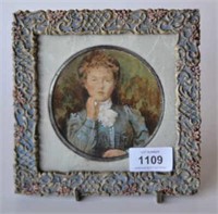 Antique hand painted portrait of a young lady,