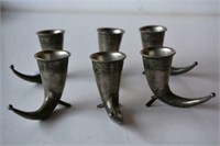 Set of 6 Norwegian pewter 'Handstopt' horn shaped