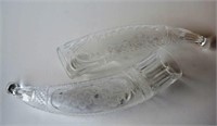 2 unusual cut crystal tusk-form cornucopia vases