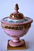 Antique French porcelain pot pourri lidded urn,