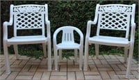 3 Pc Lot - White Plastic Chairs