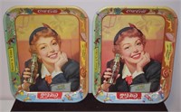 Pair 1950's Menu Girl Coca-Cola Trays Near-Mint