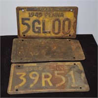 3 1940's Pennsylvania License Plates 42, 46, & 49