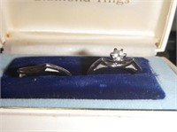 Wedding/Engagement Ring Set, 14K White Gold