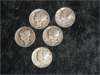 5 Mercury Dimes(1918, 1941, 1941, 1943, 1945)