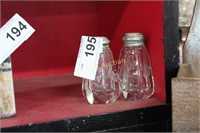 ETCHED GLASS SHAKERS W/ MOTHER OF PEARL TOPS