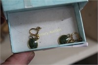 GOLDTONE AND GREEN STONE EARRINGS