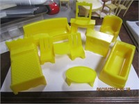8 pc. of Yellow Dollhouse Furniture-Some Marked