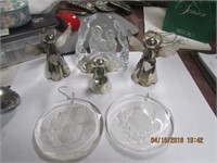 Xmas Lot-Cut Glass Nativity Paperweight, 3 Metal