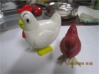 2 Vtg. Plastic Egg Laying Chickens-1 has eggs & 1