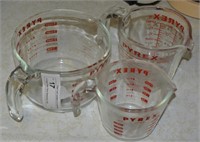 3 Vintage Glass Pyrex Measuring Cups
