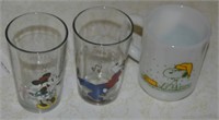 2 Vintage Disney Juice Glasses & Snoopy Mug