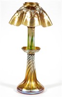 SIGNED TIFFANY FAVRILE ART GLASS CANDLE LAMP,