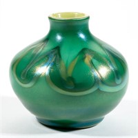 TIFFANY FAVRILE PULLED DECORATED ART GLASS VASE,